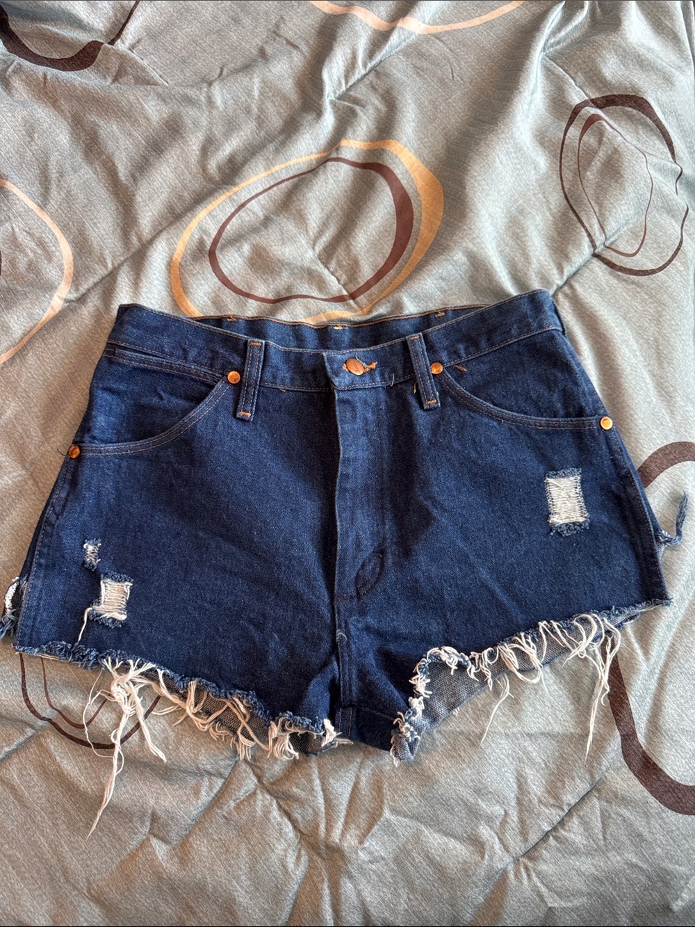 Wrangler Dark Blue Distressed Denim Cutoff Shorts